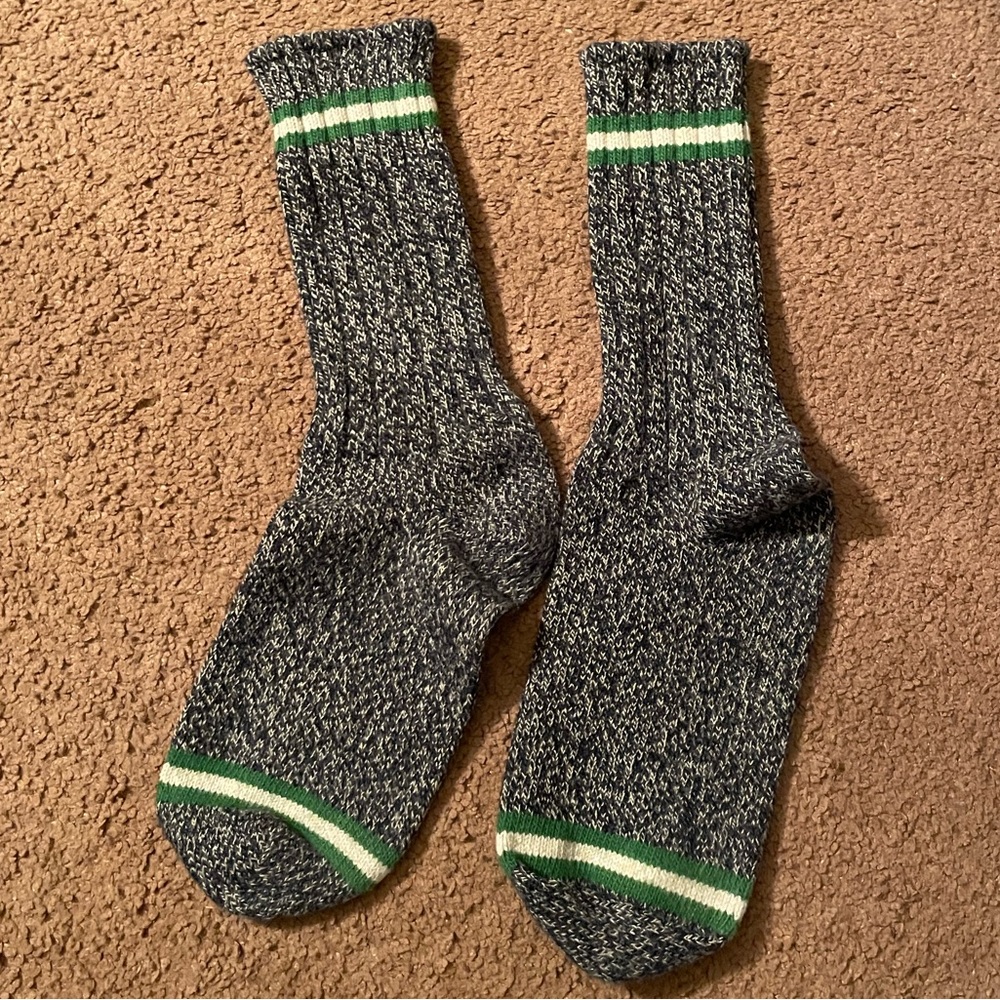 Gray and Green Ribbed Winter Socks